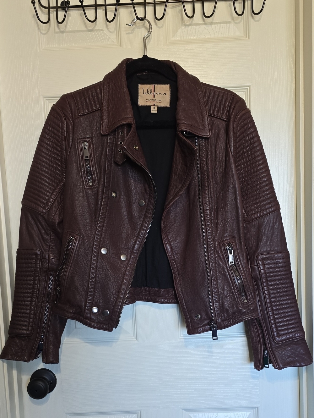 Wilsons Leather Quilted Moto Jacket - Burgundy